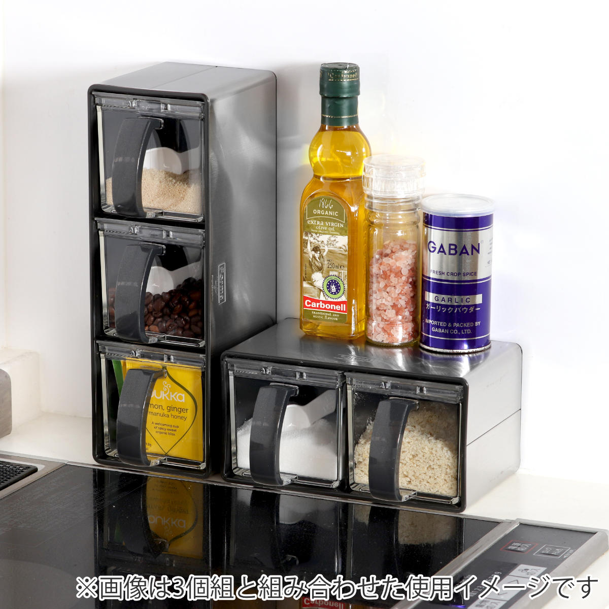 アスベル（ASVEL） 調味料ストッカー 2個組 ステンレス製ラック付き