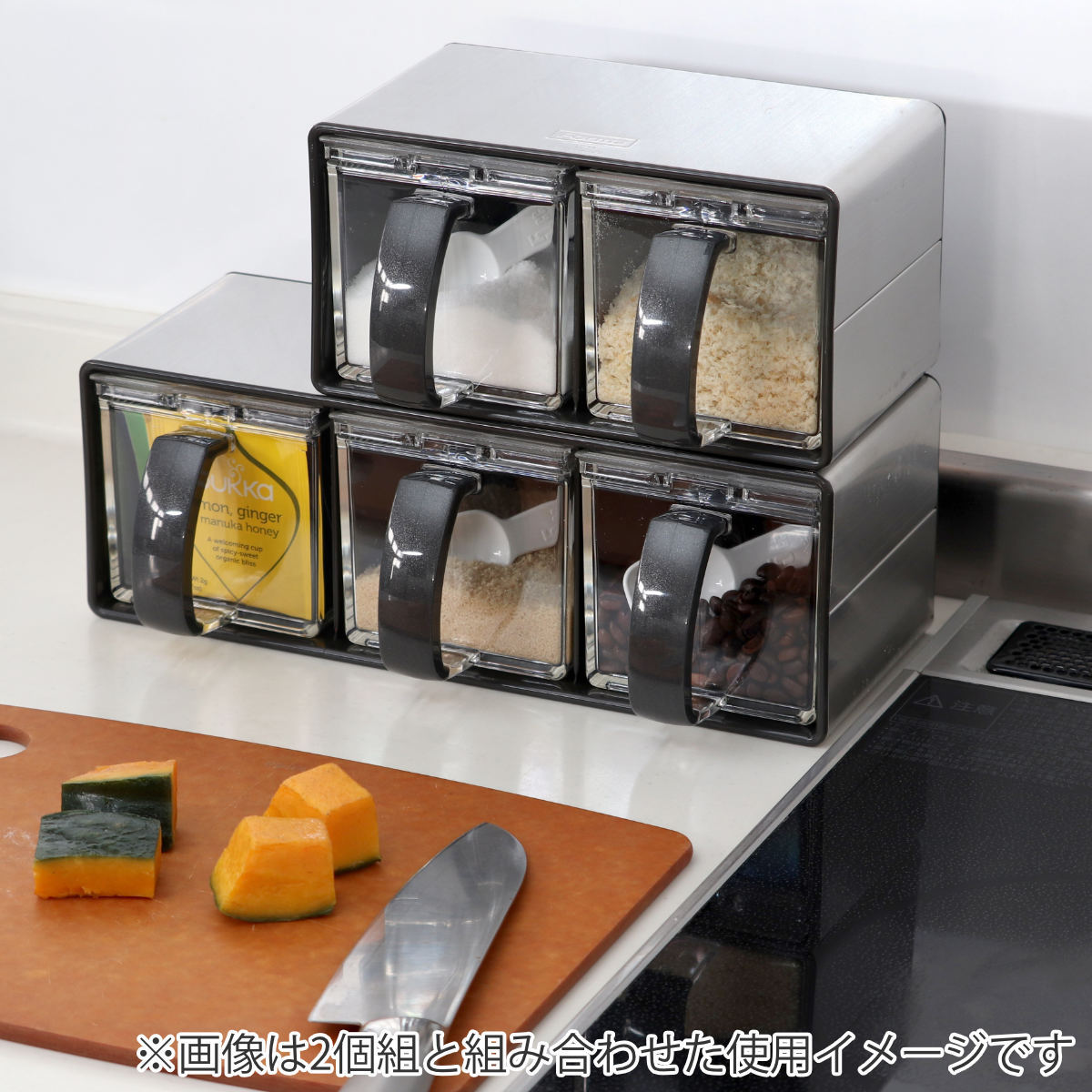 日本製ステンレス調味料ケース3個セット アスベル（ASVEL） 調味料ストッカー 3個組 ステンレス製ラック付き