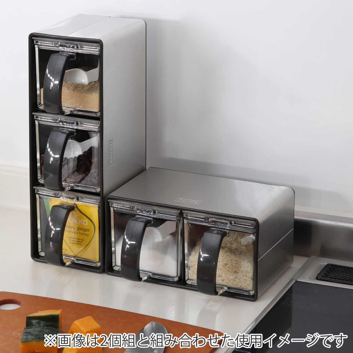 アスベル（ASVEL） 調味料ストッカー 3個組 ステンレス製ラック付き