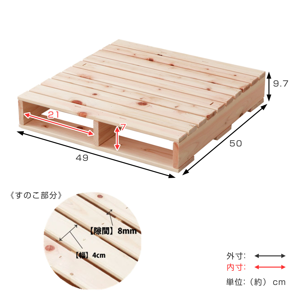 繊細すのこ パレットベッド ハーフパレット 単品1枚 国産ひのき すのこ