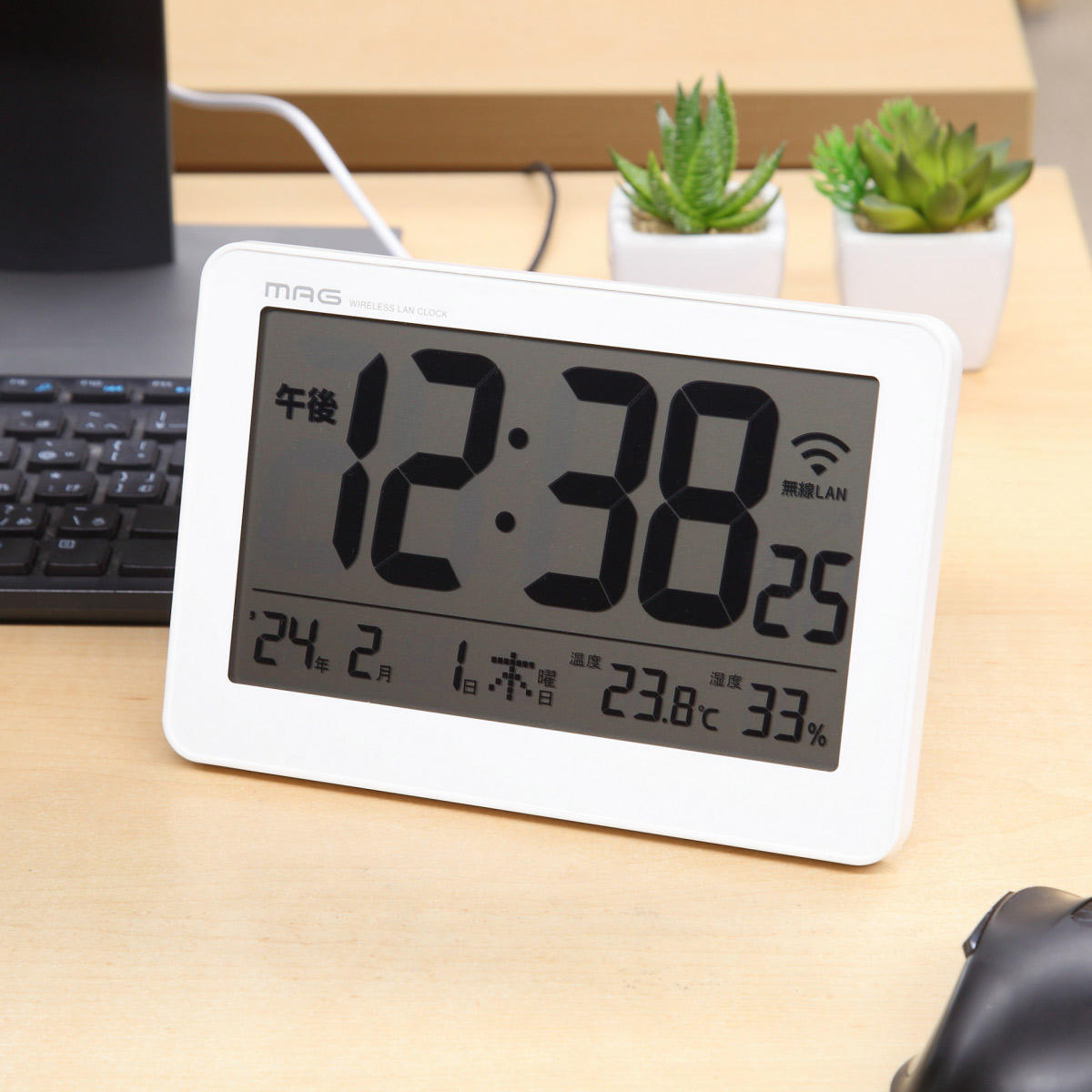 ノア精密 無線LAN 置掛両用時計 セットレス USB電源 MAG （ 時計 置掛
