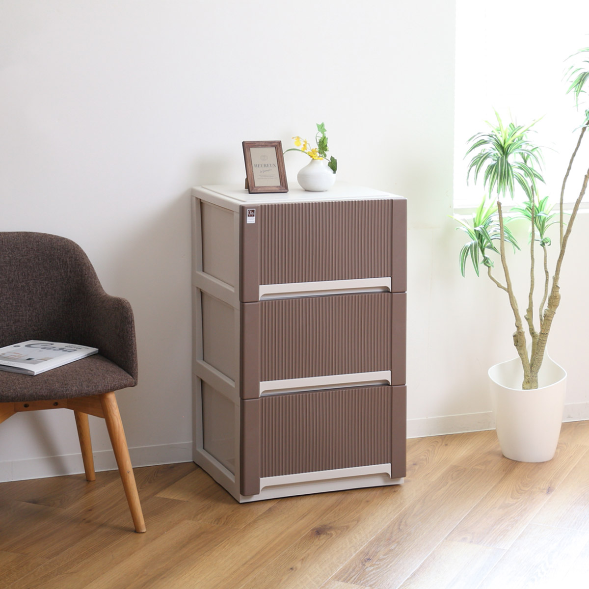 サンコープラスチック 収納ケース オーラ 50 深型 3段 引き出し （ 幅