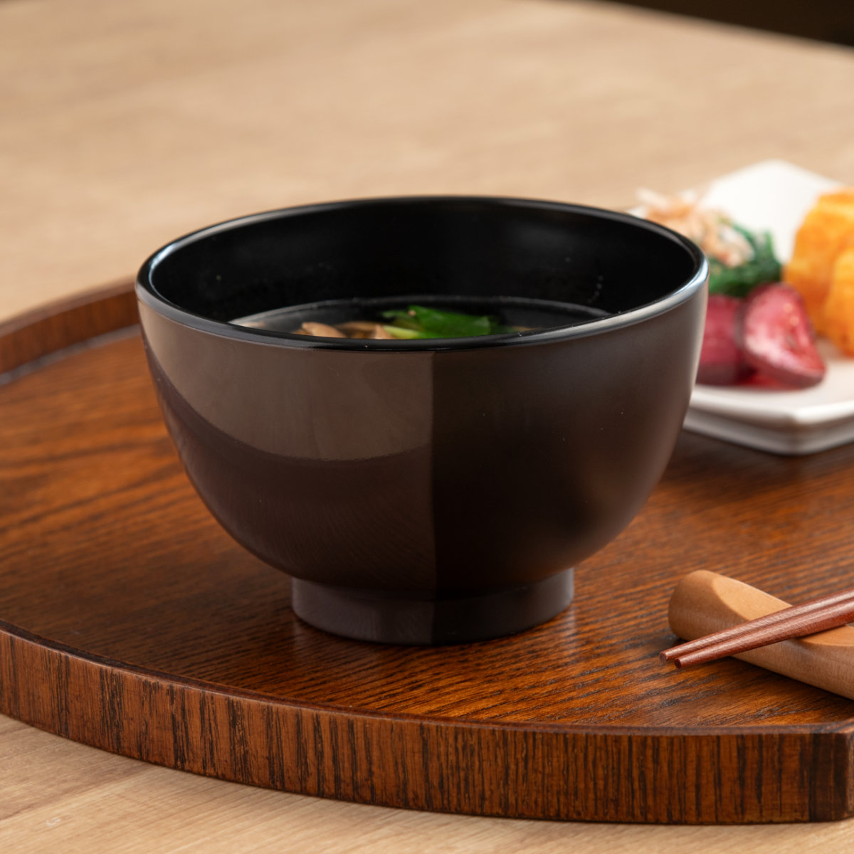 汁椀 350ml 山中塗 MUSUBI 塗分け 内黒 （ 食洗機対応 電子レンジ対応