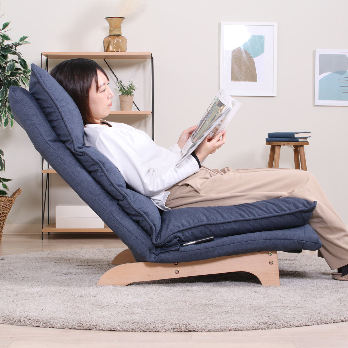 不二貿易（Fuji Boeki） 座椅子 幅70cm ダブルクッション リクライング