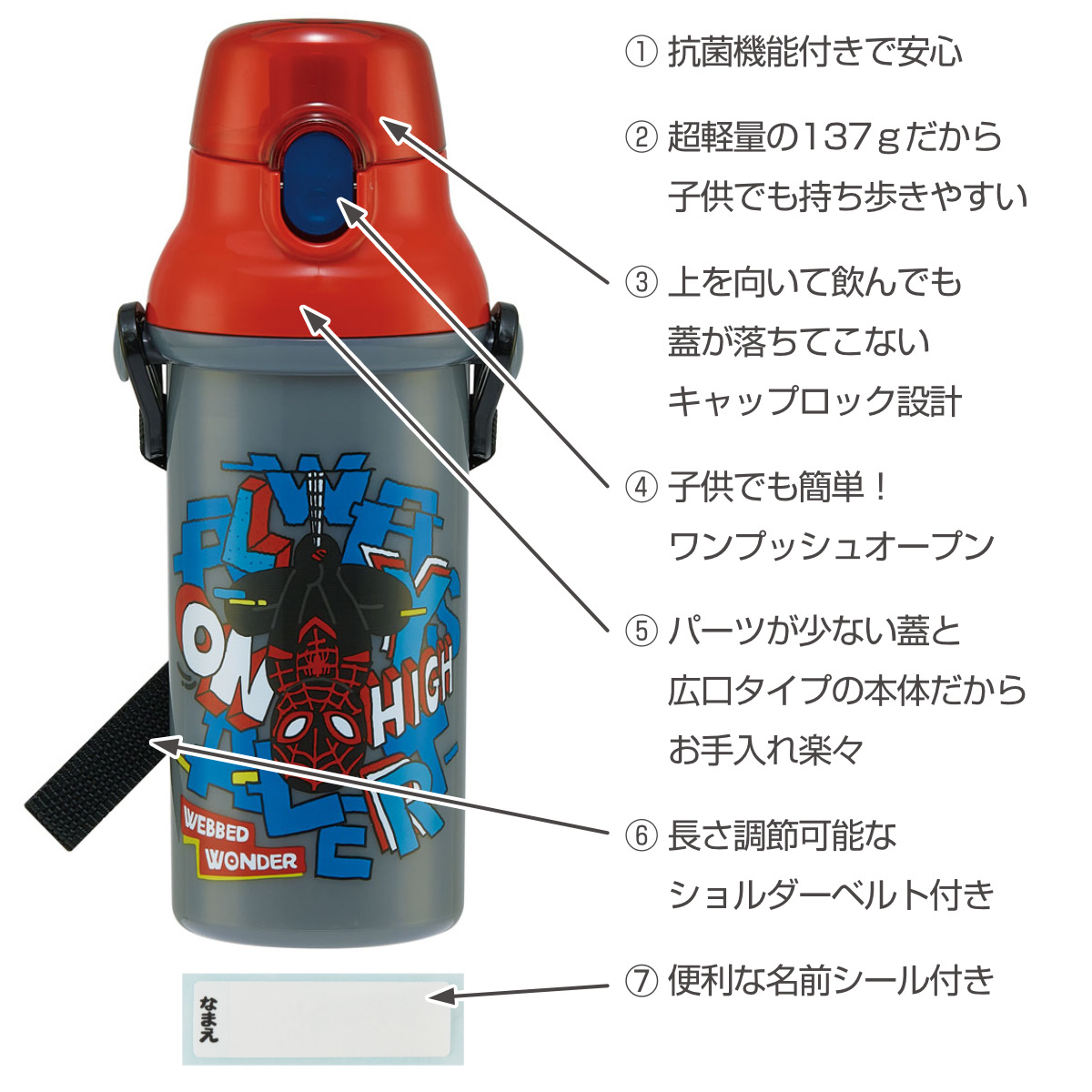 スケーター 水筒 480ml 抗菌直飲プラボトル SPIDERCOMIC