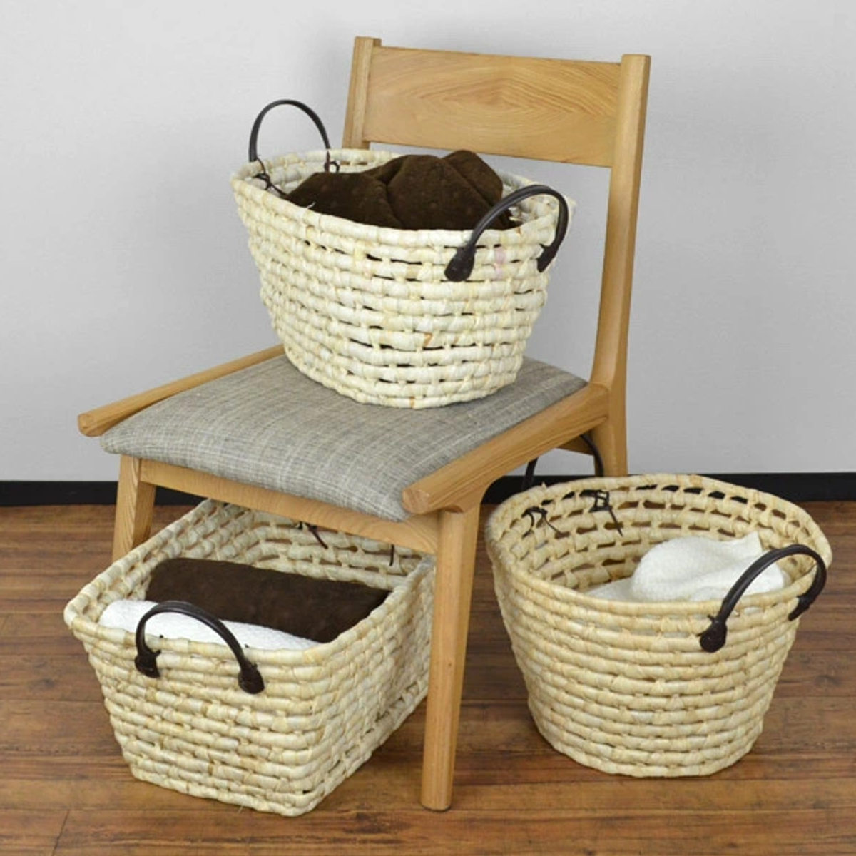 ちどり産業 かご ソフトバスケット メイズ 丸型 持ち手付き （ 直径