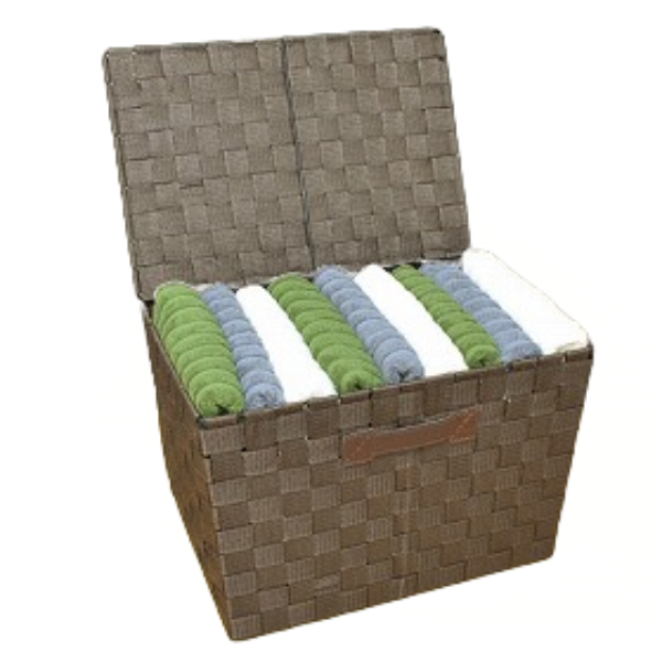 ちどり産業 バスケット ふた付き PPテープバスケット 約 幅38.2×奥行