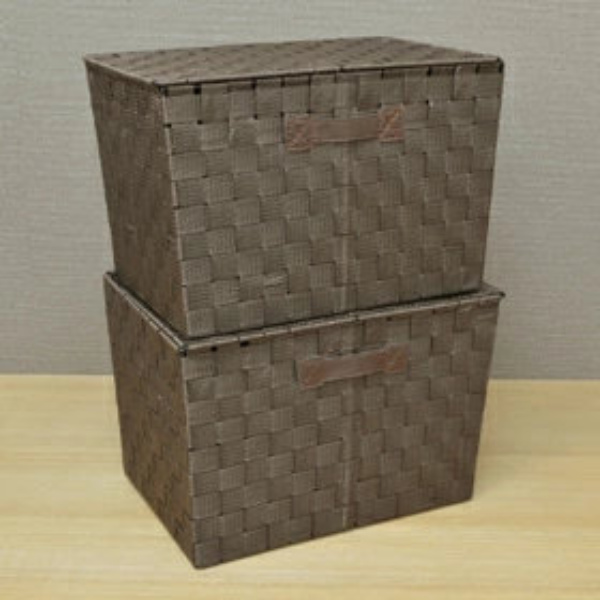 ちどり産業 バスケット ふた付き PPテープバスケット 約 幅38.2×奥行