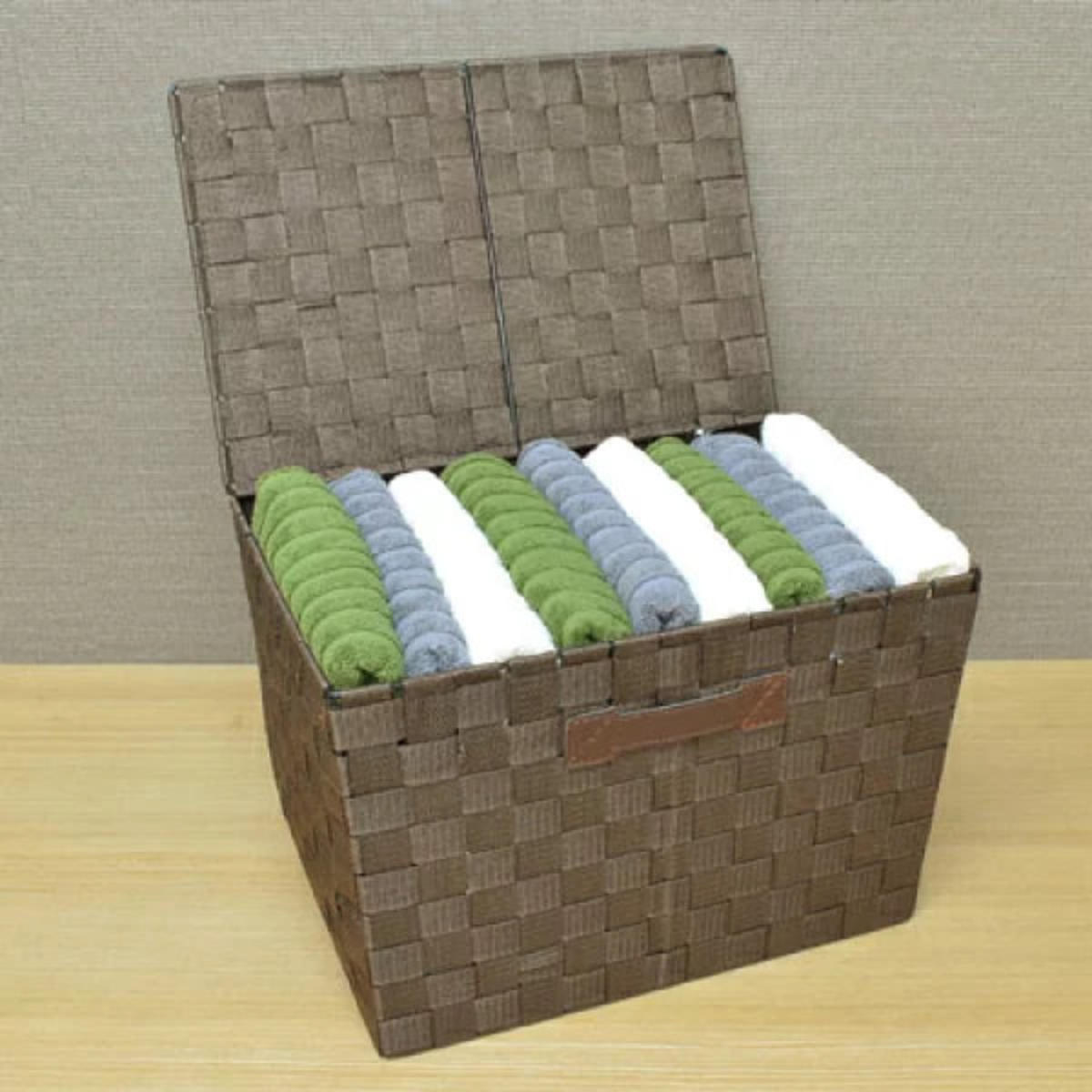 ちどり産業 バスケット ふた付き PPテープバスケット 約 幅38.2×奥行