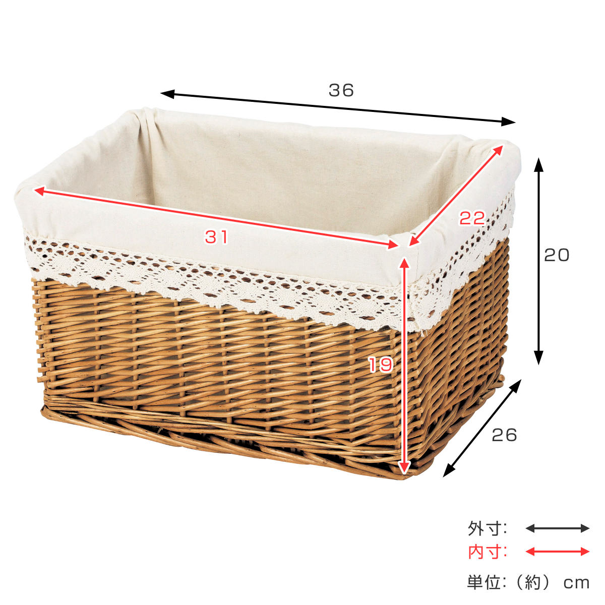 ちどり産業 かご カラーボックス 収納バスケット レース生地 インナー