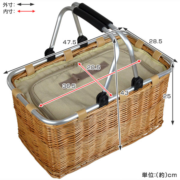 ちどり産業 ピクニックバスケット 保冷かごバッグ 煮柳バスケット ふた