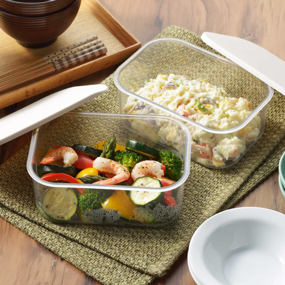 ヨシカワ 保存容器 830ml レンジコンテナ ザル付き 小 （ プラスチック