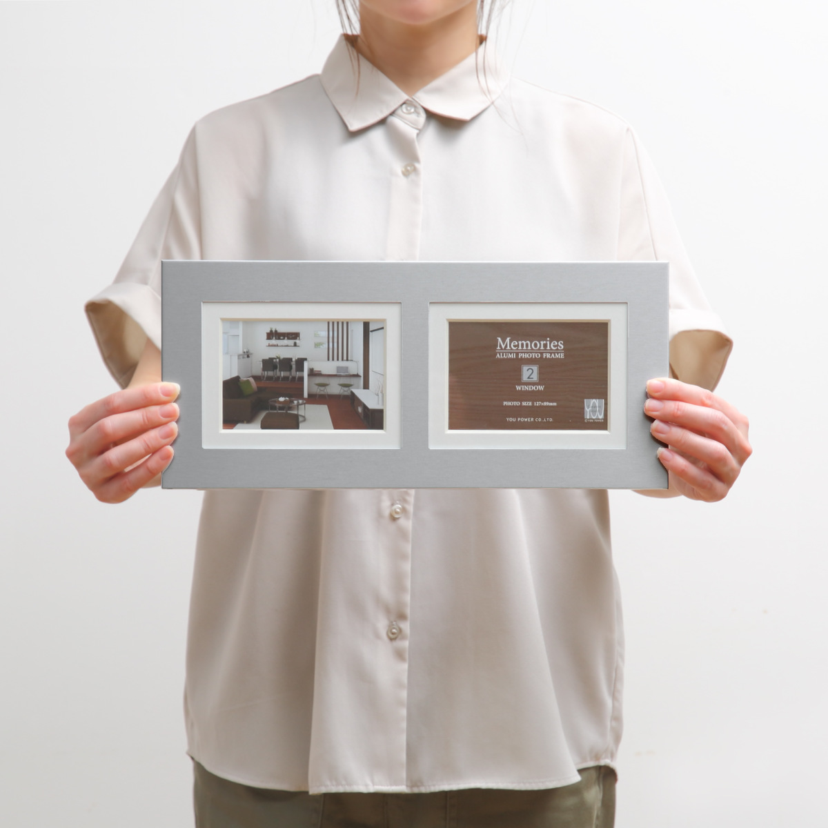 フォトフレーム メモリーズ アルミ 2ウィンドー L判 （ フォトスタンド
