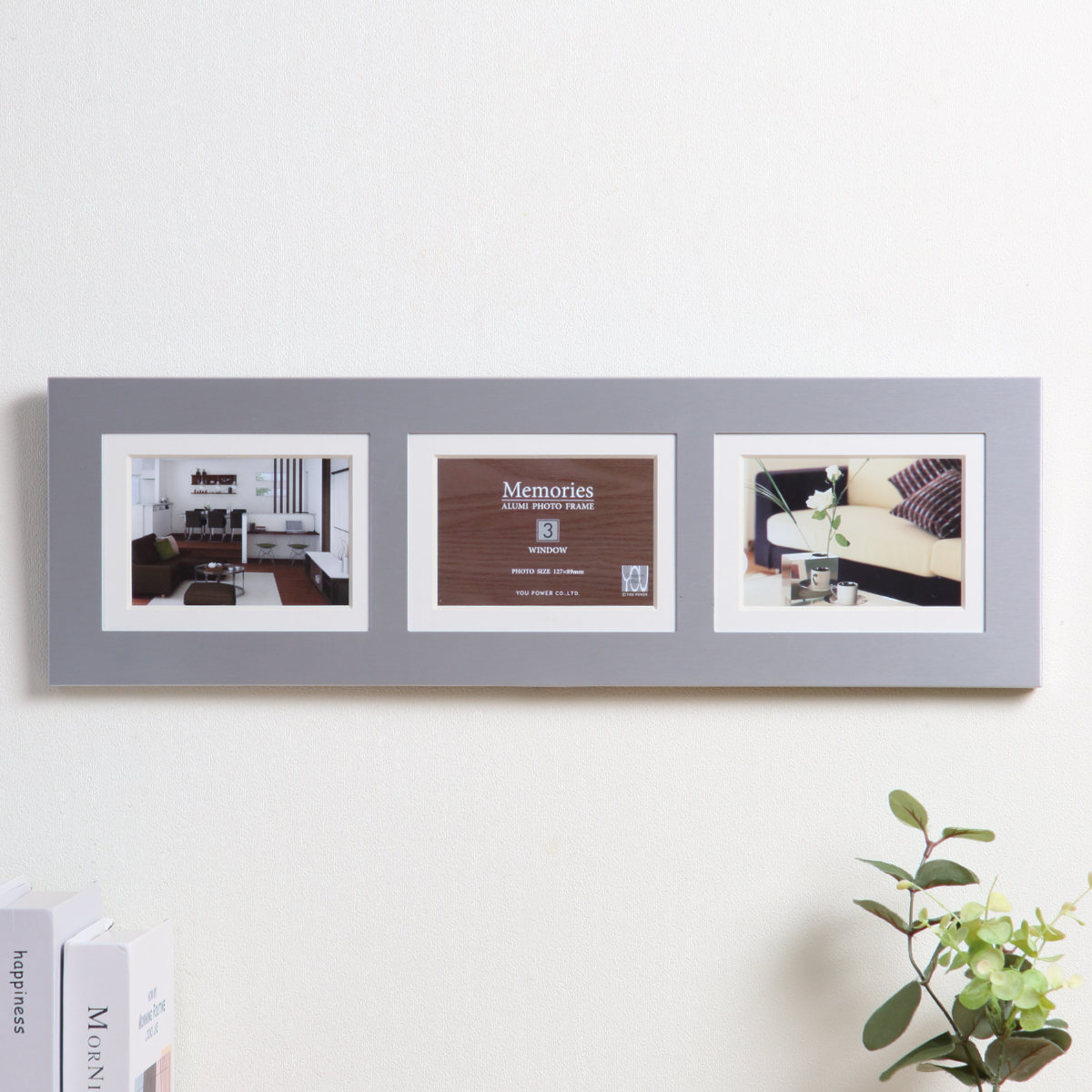 フォトフレーム メモリーズ アルミ 3ウィンドー L判 （ フォトスタンド