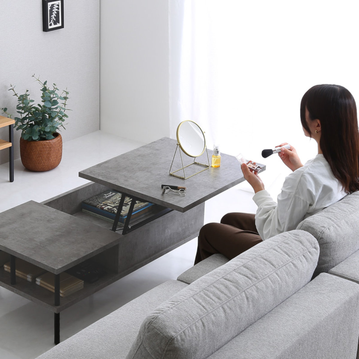 コンクリート調 ローテーブル グレー ホームテイスト（HOME taste） リフティングテーブル 幅100cm センター