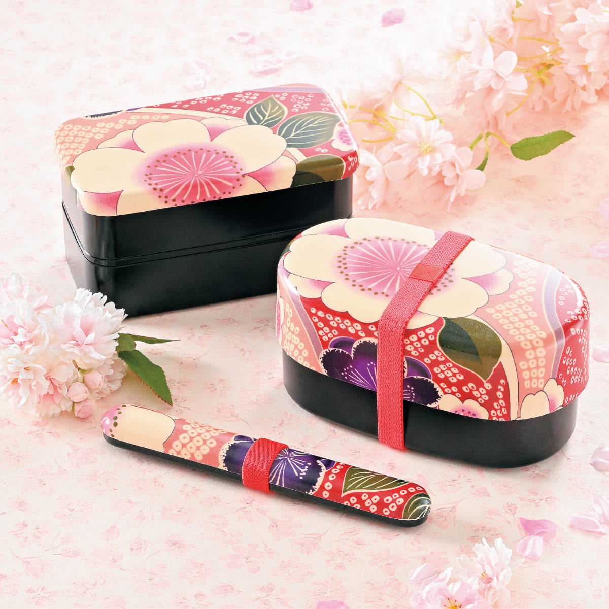 HAKOYA 弁当箱 2段 830ml 布貼小判弁当 桜ピンク （ お弁当箱 ランチ