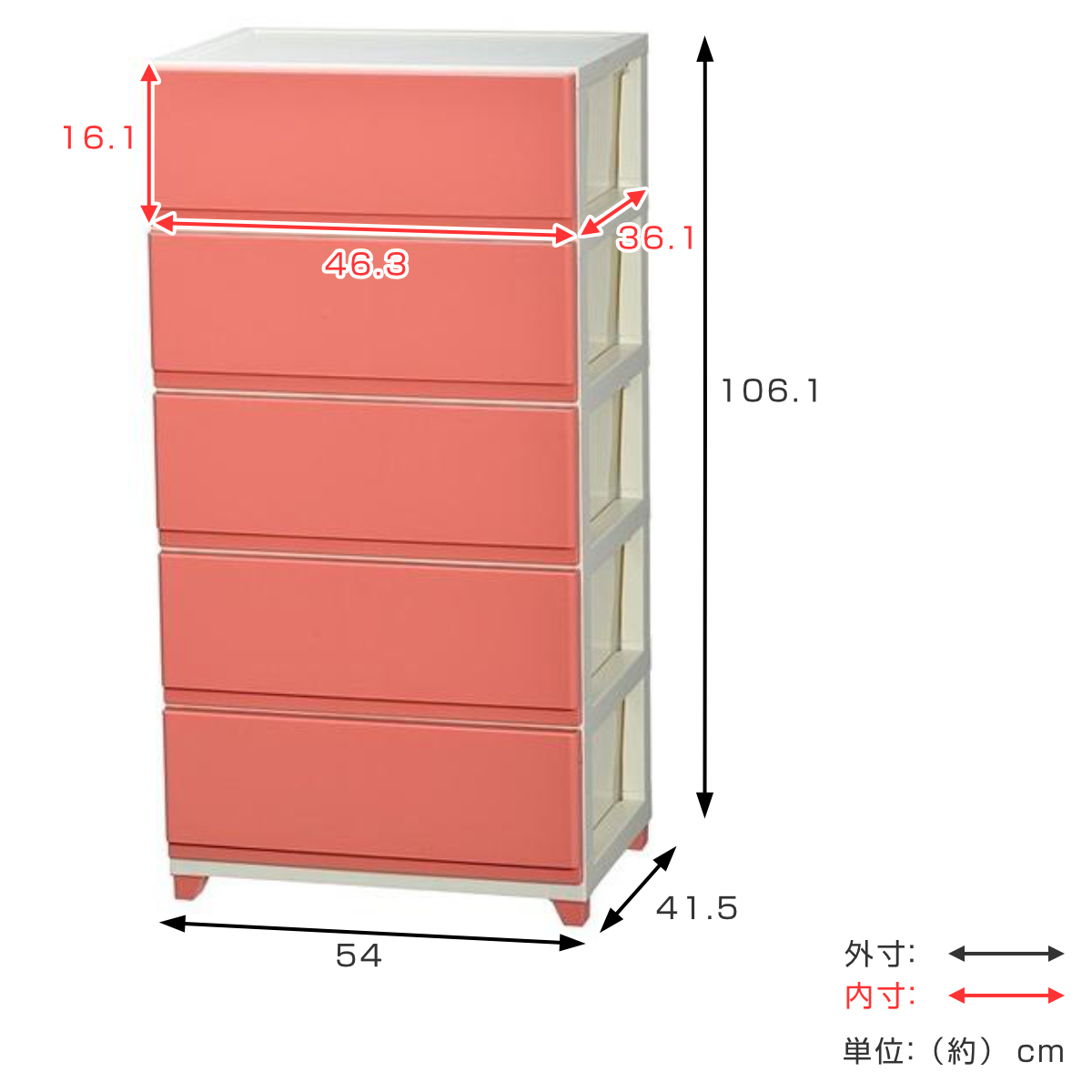 JEJアステージ 収納ケース デコニー ワイド 5段 組み立て式 チェスト