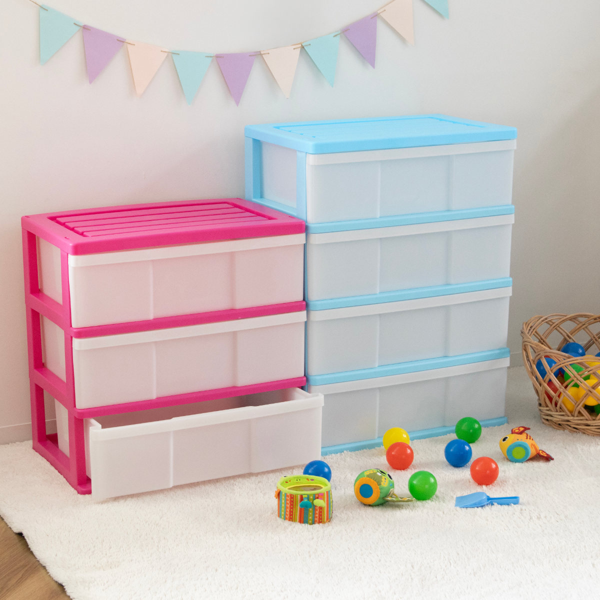 収納ケース ワイド収納ケース 4段 引き出し カラフルカラー キャスター