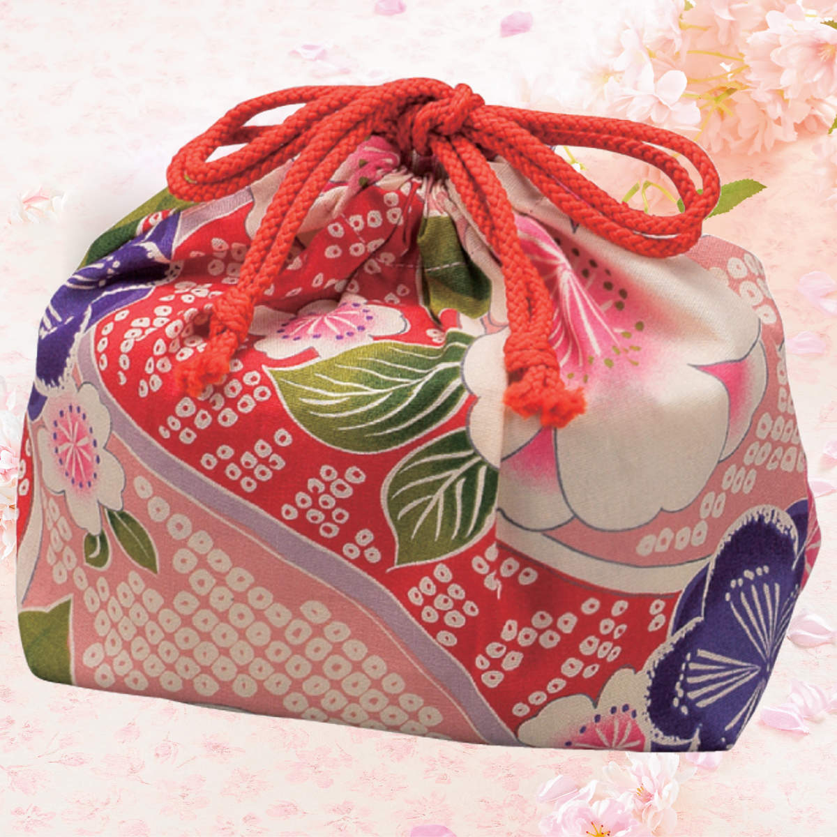 HAKOYA 巾着袋 細長 桜ピンク （ お弁当袋 和柄 和モダン 桜 巾着 弁当