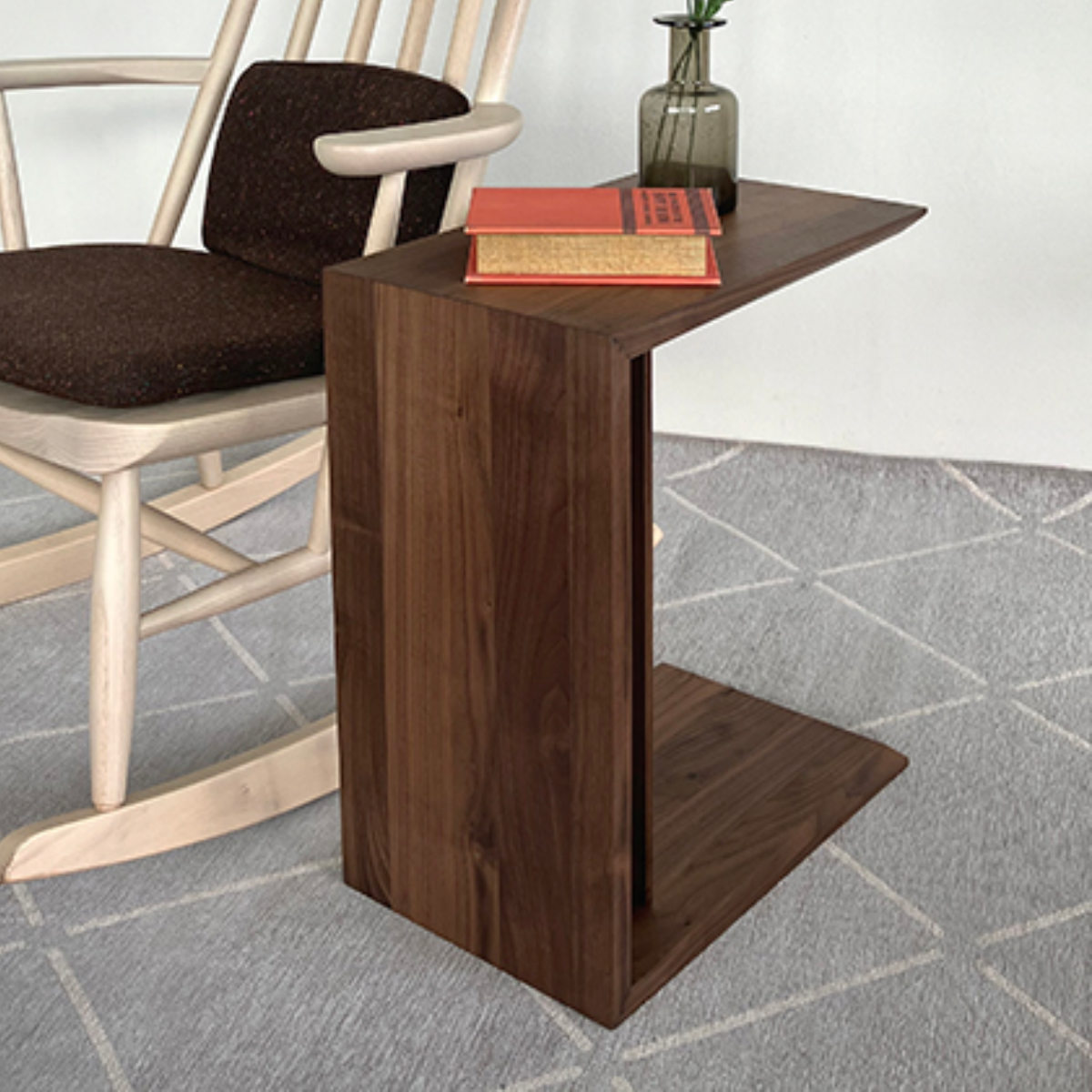 サイドテーブル ウォールナット 2Way 縦置き 横置き （ 2way コの字型 ソファ ベッド 横 ナイトテーブル ミニテーブル ローテーブル 木目 ）