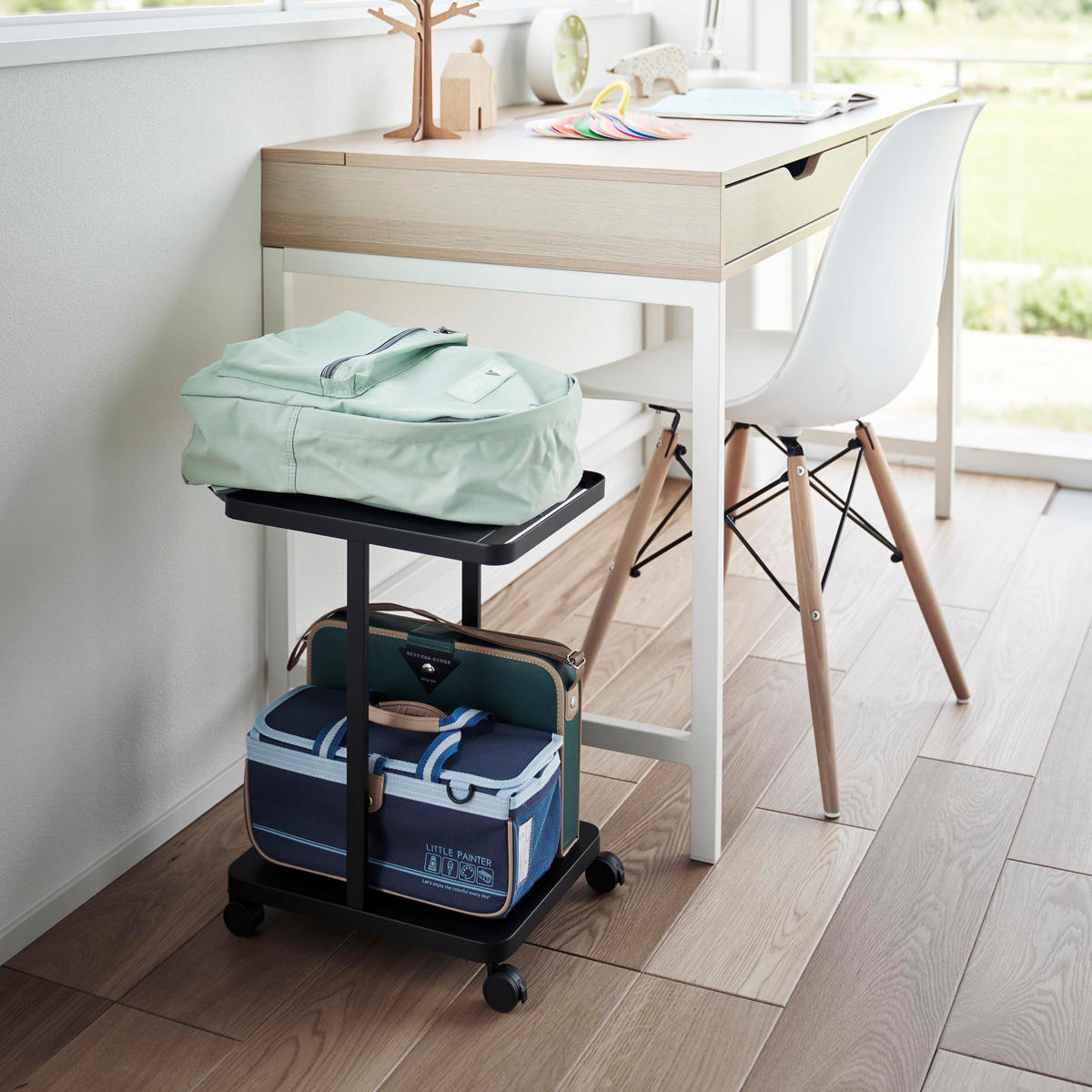 山崎実業 tower ランドセル収納ラック タワー キャスター付き 2段 （ 4903208017473 タワーシリーズ ランドセル収納 デスク下 デスク下収納 ） | tower | 12