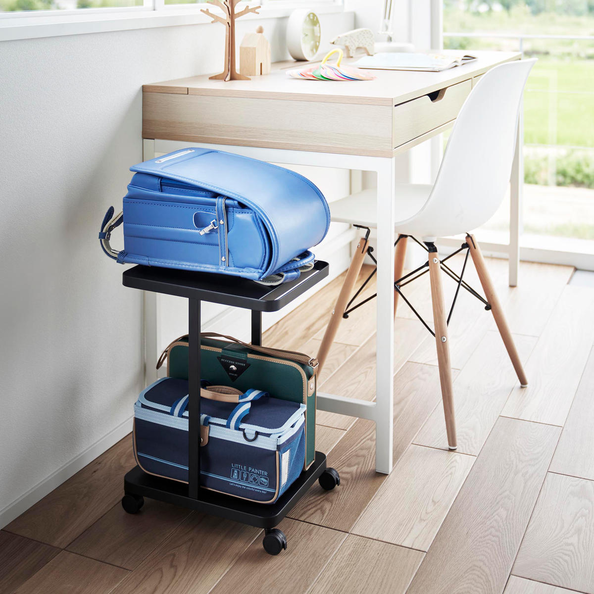 山崎実業 tower ランドセル収納ラック タワー キャスター付き 2段 （ 4903208017473 タワーシリーズ ランドセル収納 デスク下 デスク下収納 ） | tower | 16