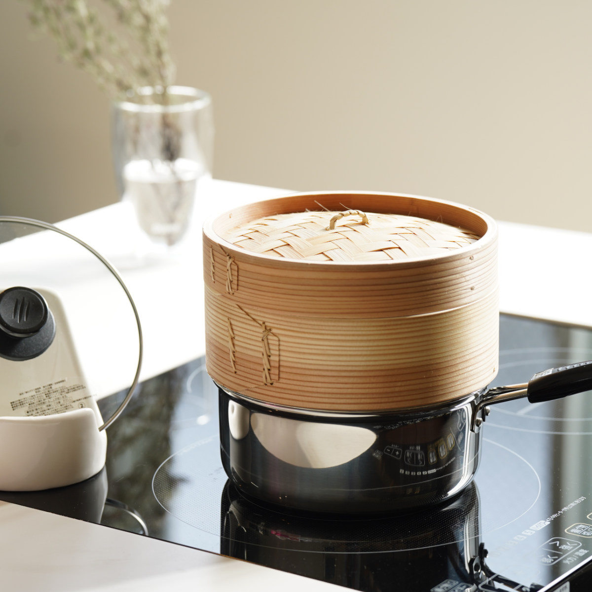 パール金属 片手鍋 18cm IH対応 せいろ付き ガラス蓋付き 中華家