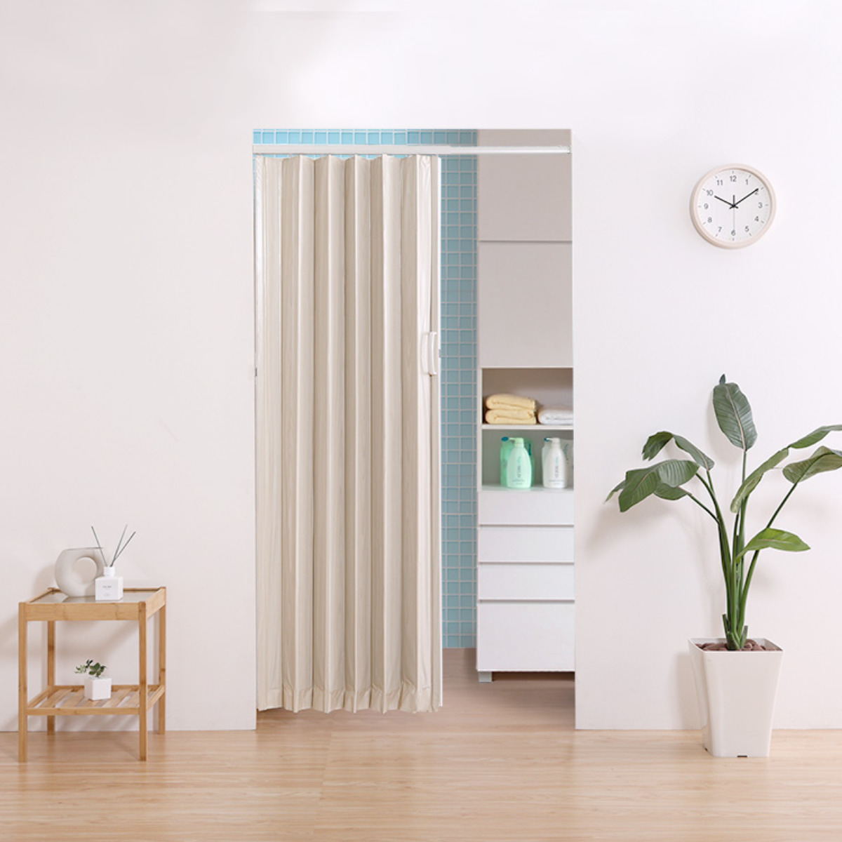 つっぱり木目調アコーディオンドア　100×175cm 目隠し 間仕切り ホームテイスト（HOME taste） つっぱり 木目調 アコーディオンドア 70