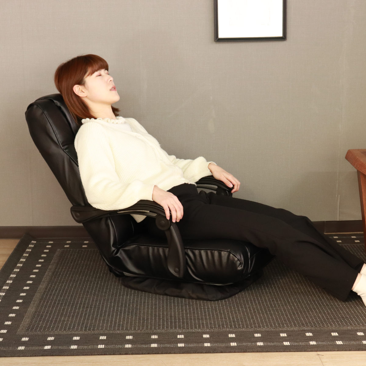 座椅子 回転式 14段階リクライニング アンズ （ PVC 合皮 レザー調