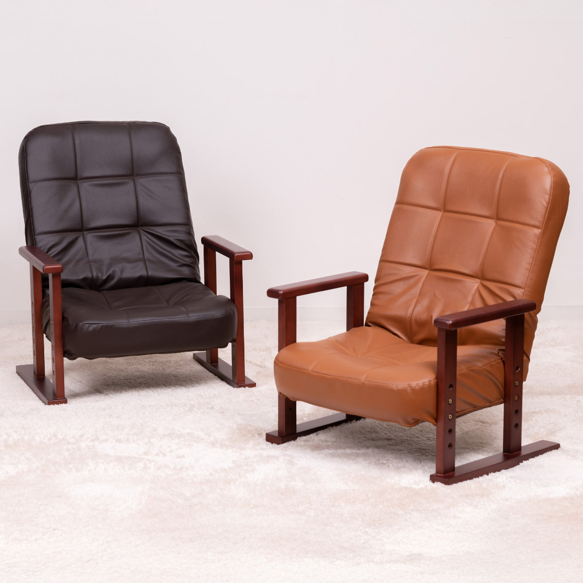 高座椅子 高齢者 座面高18〜27cm 7段階リクライニング 高さ調節 PVC生地 （ チェア 椅子 ソファ 1人掛け リクライニングチェア 折りたたみ ウレタン ） | ブランド登録なし | 21