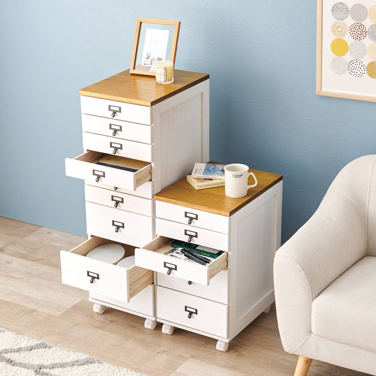 HAGiHARA（萩原） チェスト 幅33cm 9段 キャスター付 桐 天然木