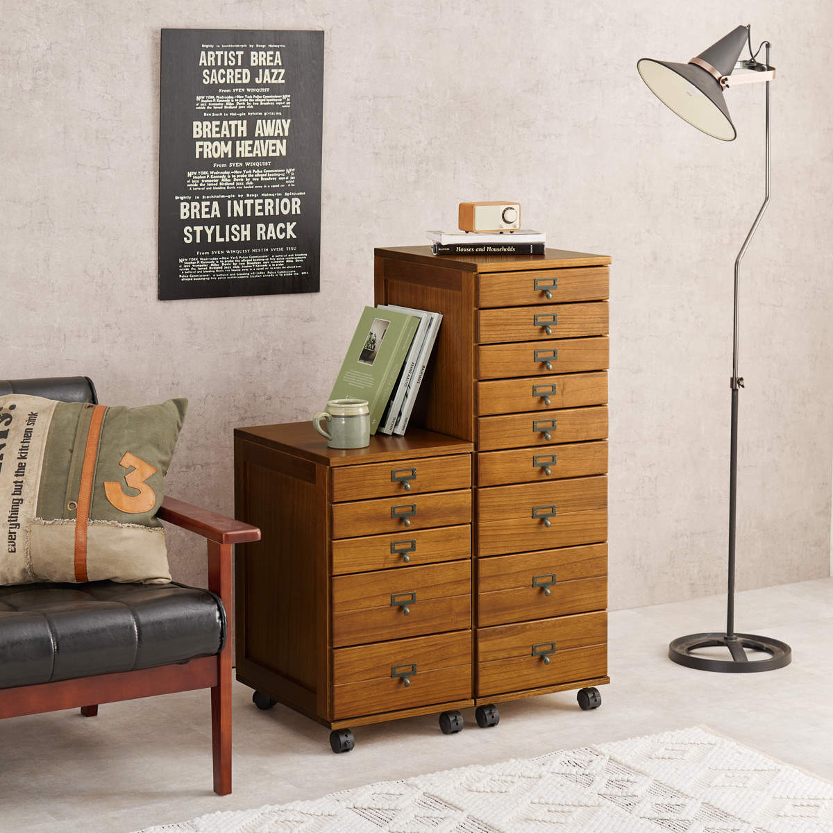 HAGiHARA（萩原） チェスト 幅33cm 9段 キャスター付 桐 天然木