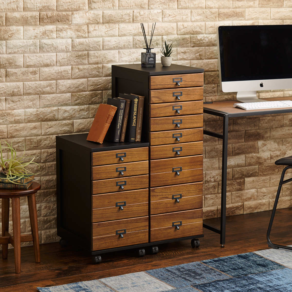 HAGiHARA（萩原） チェスト 幅33cm 9段 キャスター付 桐 天然木