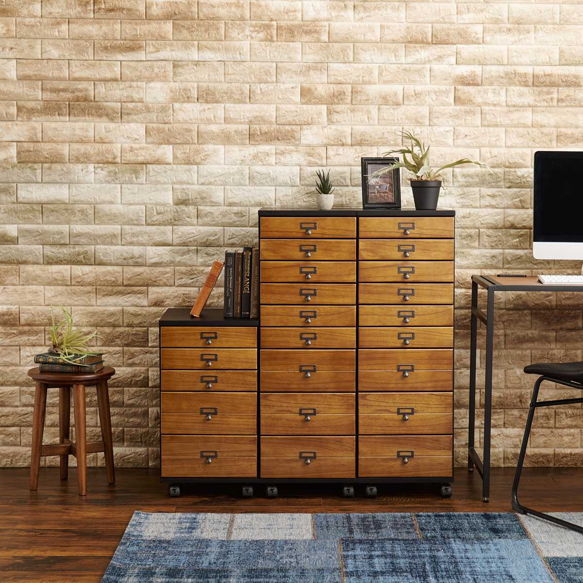 HAGiHARA（萩原） チェスト 幅33cm 9段 キャスター付 桐 天然木