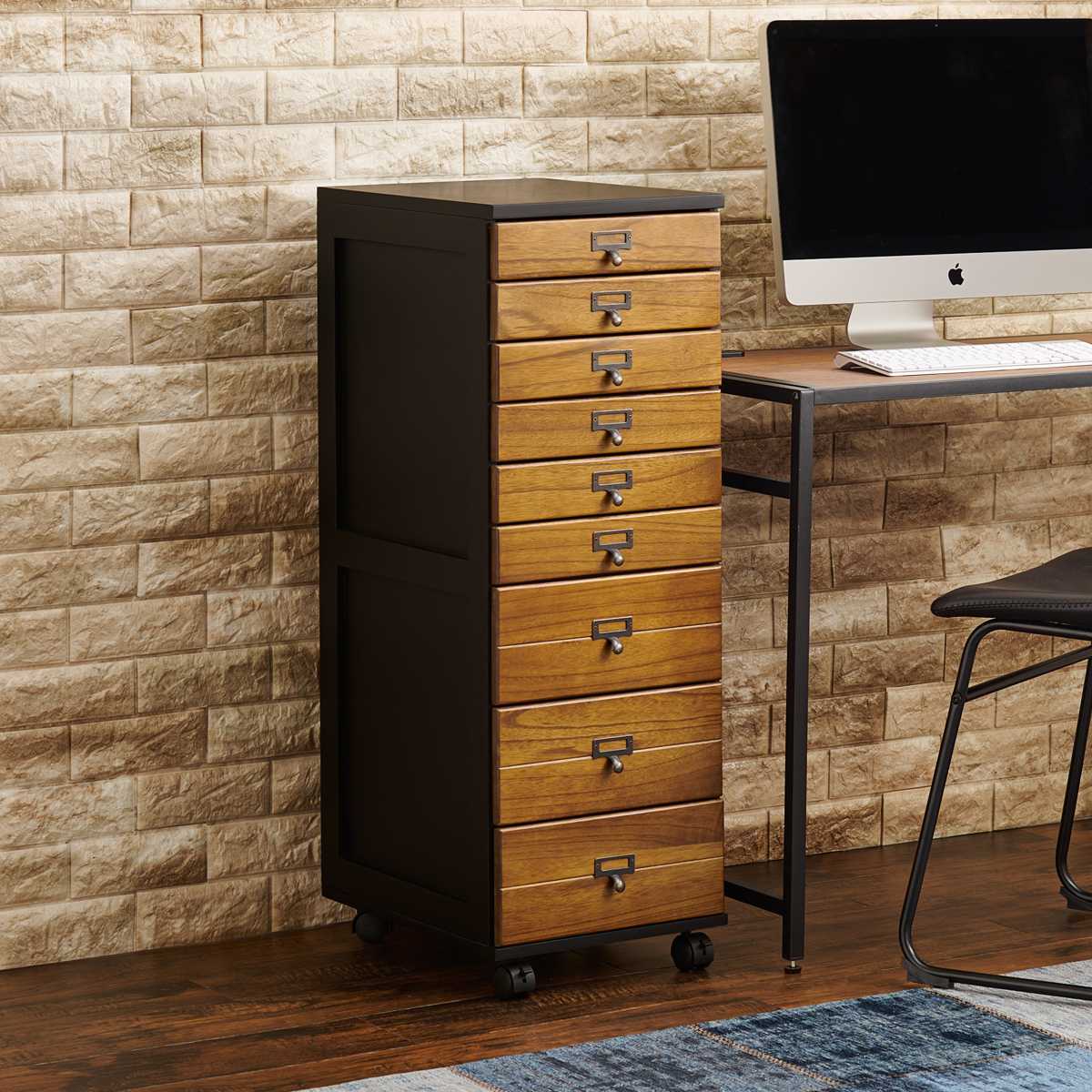 HAGiHARA（萩原） チェスト 幅33cm 9段 キャスター付 桐 天然木