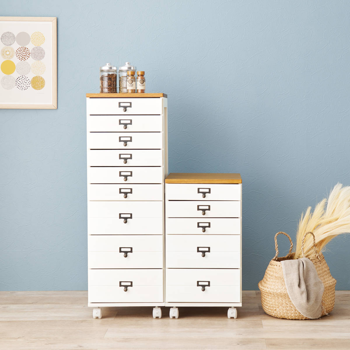 HAGiHARA（萩原） チェスト 幅33cm 9段 キャスター付 桐 天然木