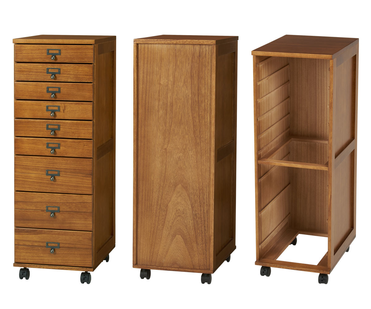 HAGiHARA（萩原） チェスト 幅33cm 9段 キャスター付 桐 天然木