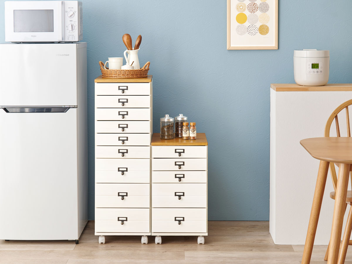 HAGiHARA（萩原） チェスト 幅33cm 9段 キャスター付 桐 天然木