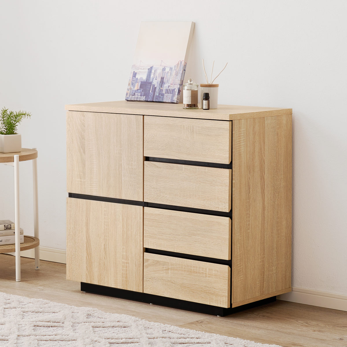 HAGiHARA（萩原） キャビネット 幅79cm 4段 木目調 （ チェスト