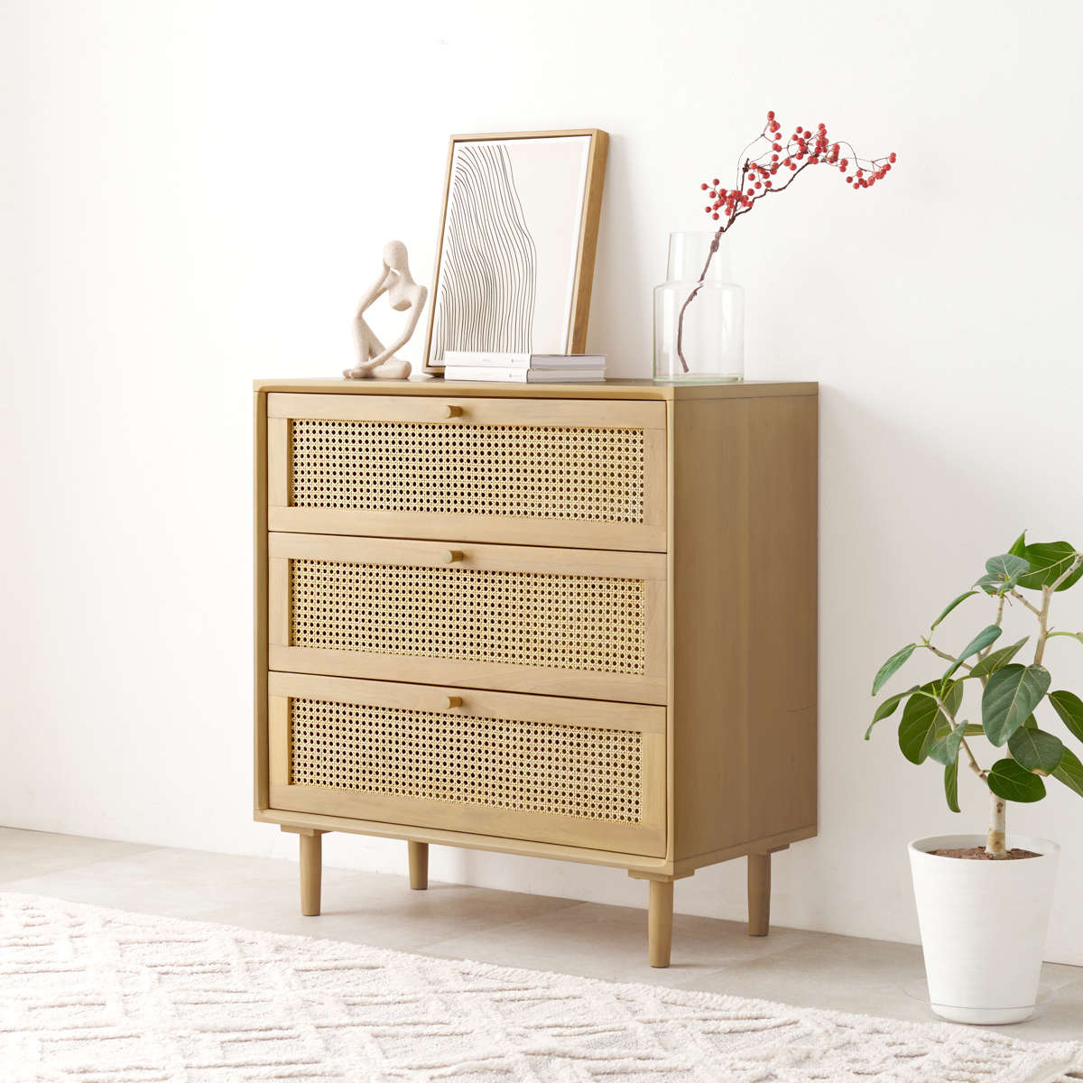 ラタン チェスト　　天然素材 HAGiHARA（萩原） ラタン チェスト 幅80cm 天然木 かごめ編み （ 収納