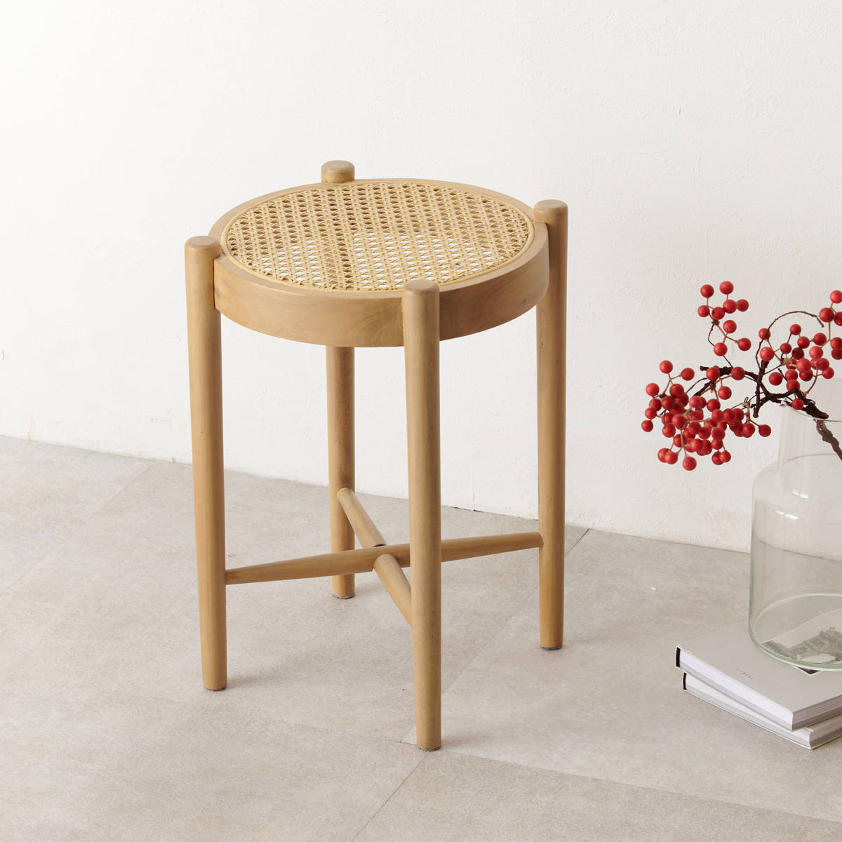 HAGiHARA（萩原） ラタン スツール 座面高41.5cm 天然木 かごめ編み