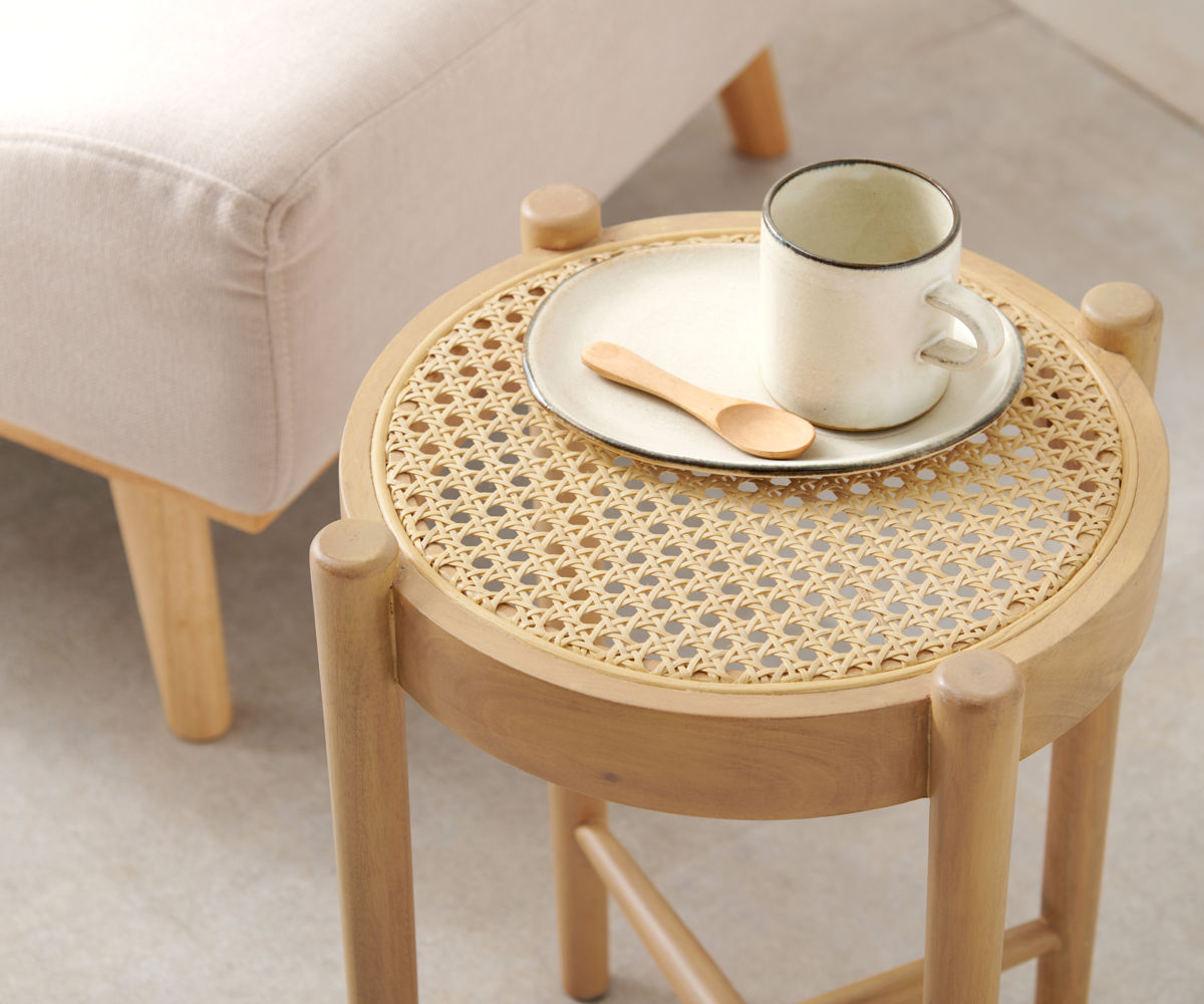 HAGiHARA（萩原） ラタン スツール 座面高41.5cm 天然木 かごめ編み