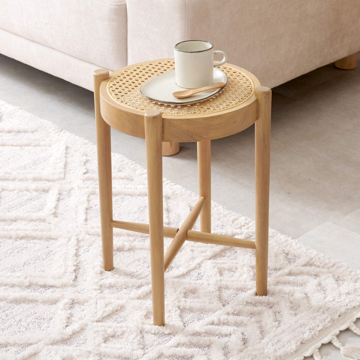 ナチュラル 美品 籐ラタン製 ラウンドスツール　ハギハラ　hagihara HAGiHARA（萩原） ラタン スツール 座面高41.5cm 天然木 かごめ編み