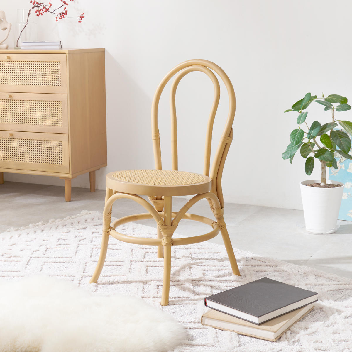 HAGiHARA（萩原） ラタン チェア 座面高41cm 天然木 かごめ編み