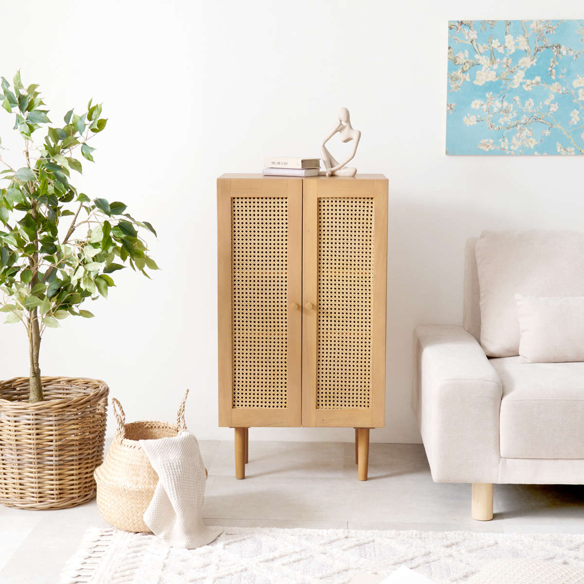 HAGiHARA（萩原） ラタン キャビネット 幅54cm 天然木 かごめ編み