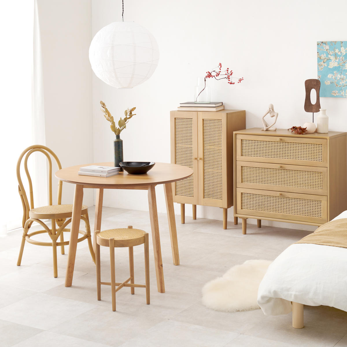 HAGiHARA（萩原） ラタン キャビネット 幅54cm 天然木 かごめ編み