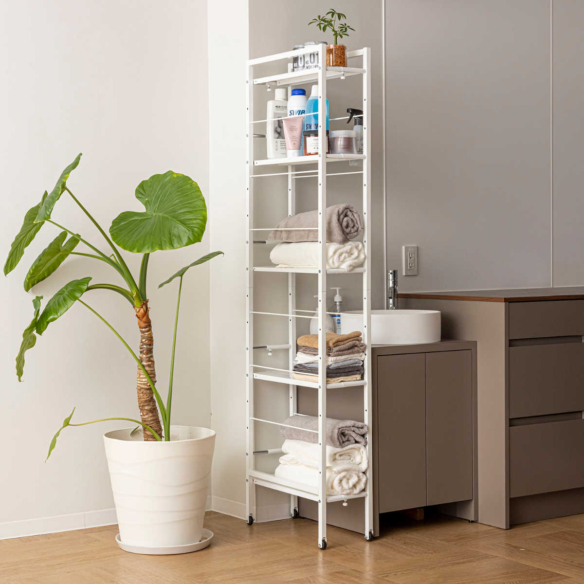 隙間家具 サン・ハーベスト キッチンストッカー 幅が伸縮できるすき間収納ラック