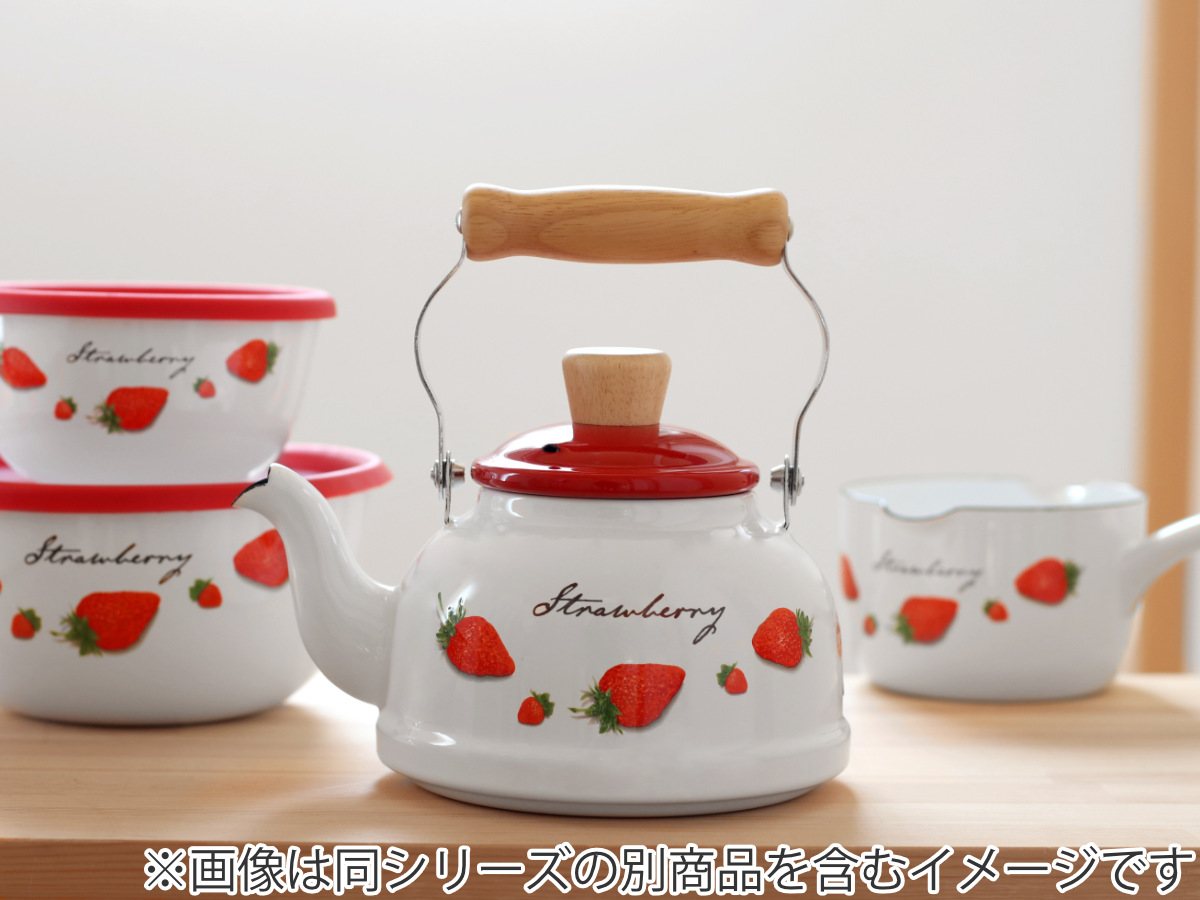 いちご柄の赤いやかん 富士ホーロー ストロベリー 1 6L ケトル IH 直火 いちご柄の可愛い