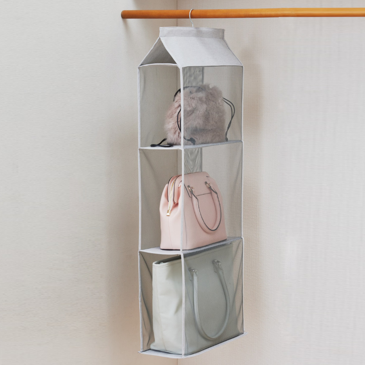 パール金属 クローゼット 吊り下げ バッグ収納ラック 3段 （ 吊り下げ
