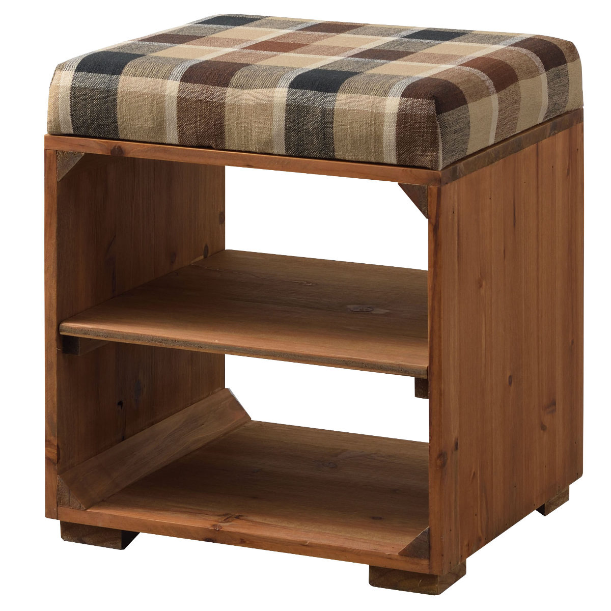 東谷 スツール 木製 収納付 ラックスツール タータンチェック （ 玄関